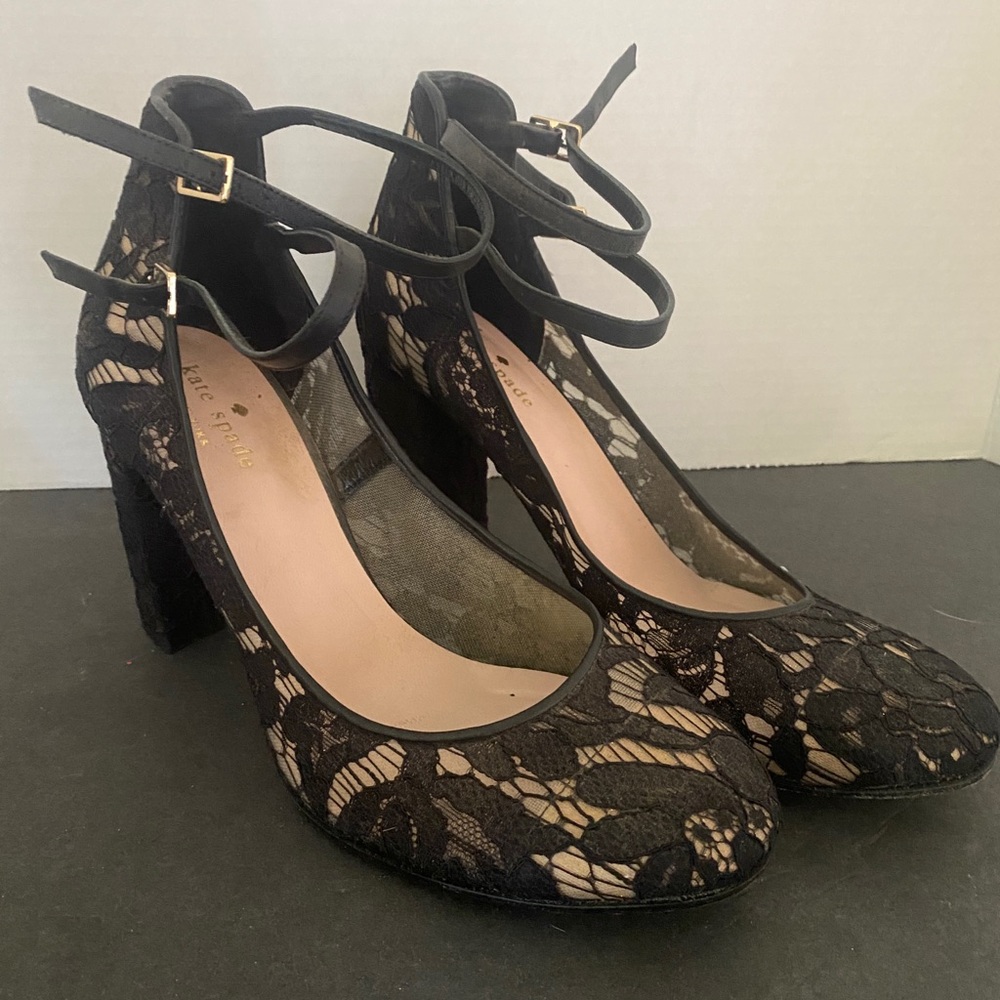 Kate Spade Black lace maryjane heels shoes 9